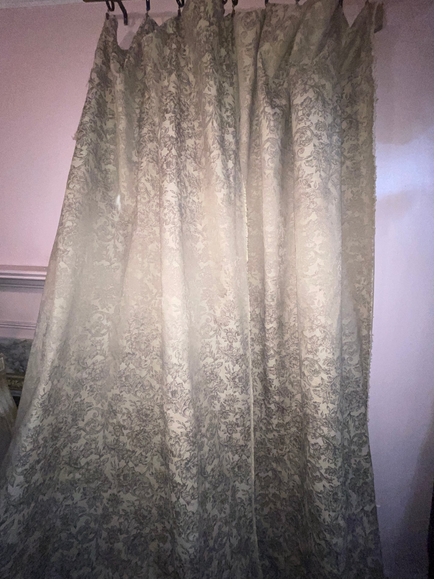 CURTAIN RENTAL TAN BEIGE GOLD BROCADE SATIN FLORAL BRIDGERTON FABRIC FRENCH VICTORIAN