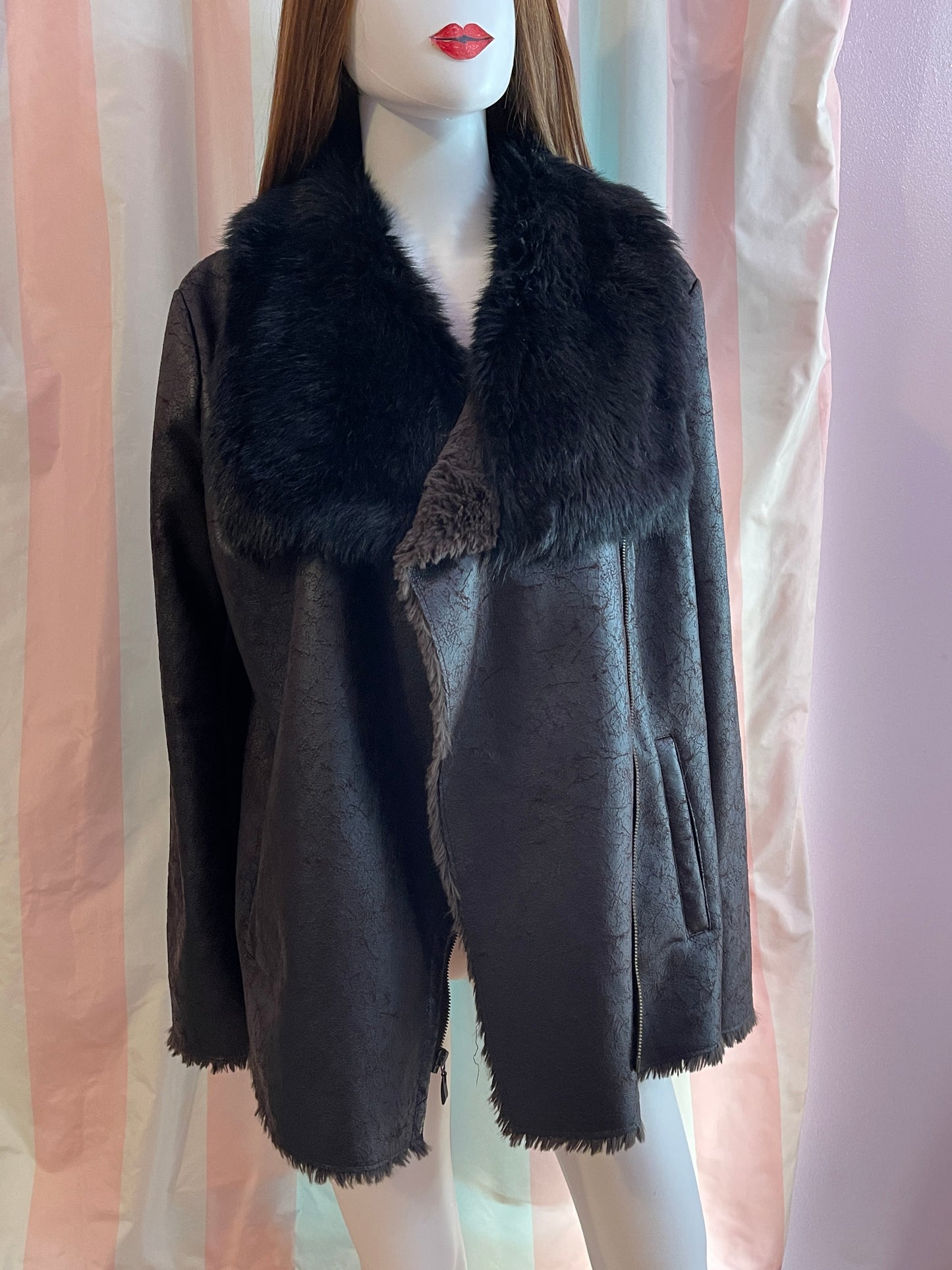 INC Faux Leather Fur Coat