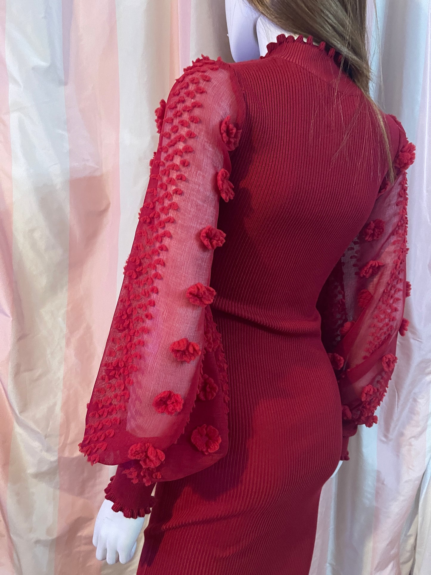 Red Lace Knit Sweater Dress