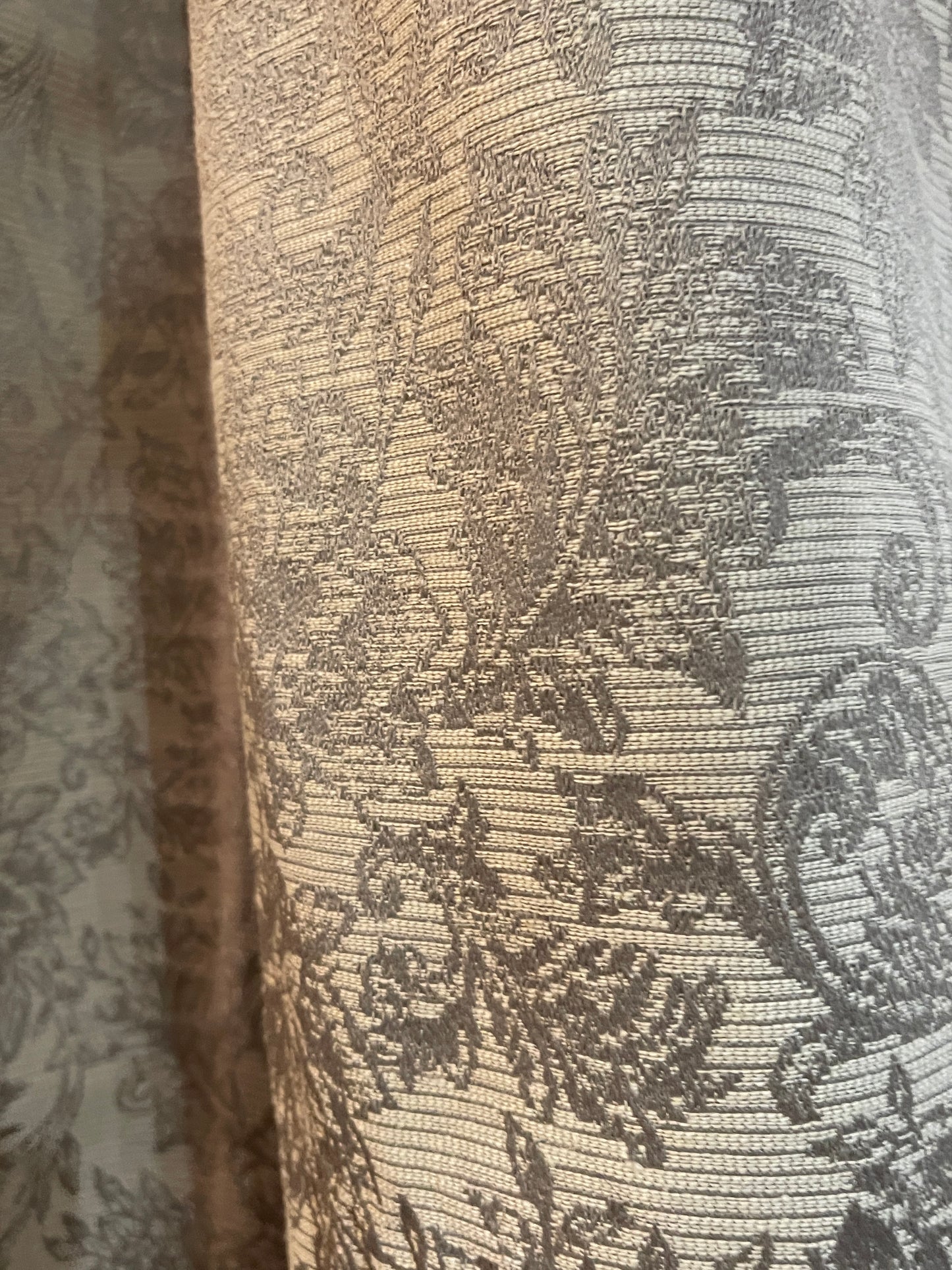 CURTAIN RENTAL TAN BEIGE GOLD BROCADE SATIN FLORAL BRIDGERTON FABRIC FRENCH VICTORIAN