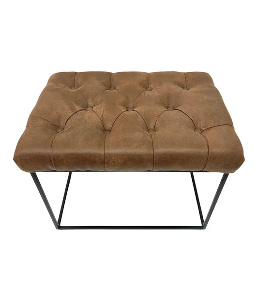 RENTAL Brown Tufted Faux Leather Ottoman