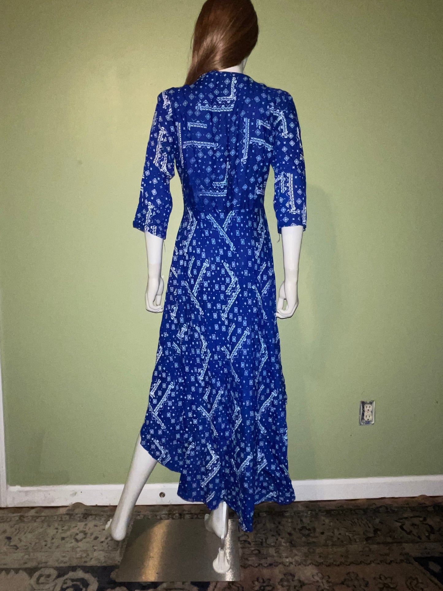 DRESS RENTAL BLUE WHITE EXOTIC ETHNIC KAFTAN