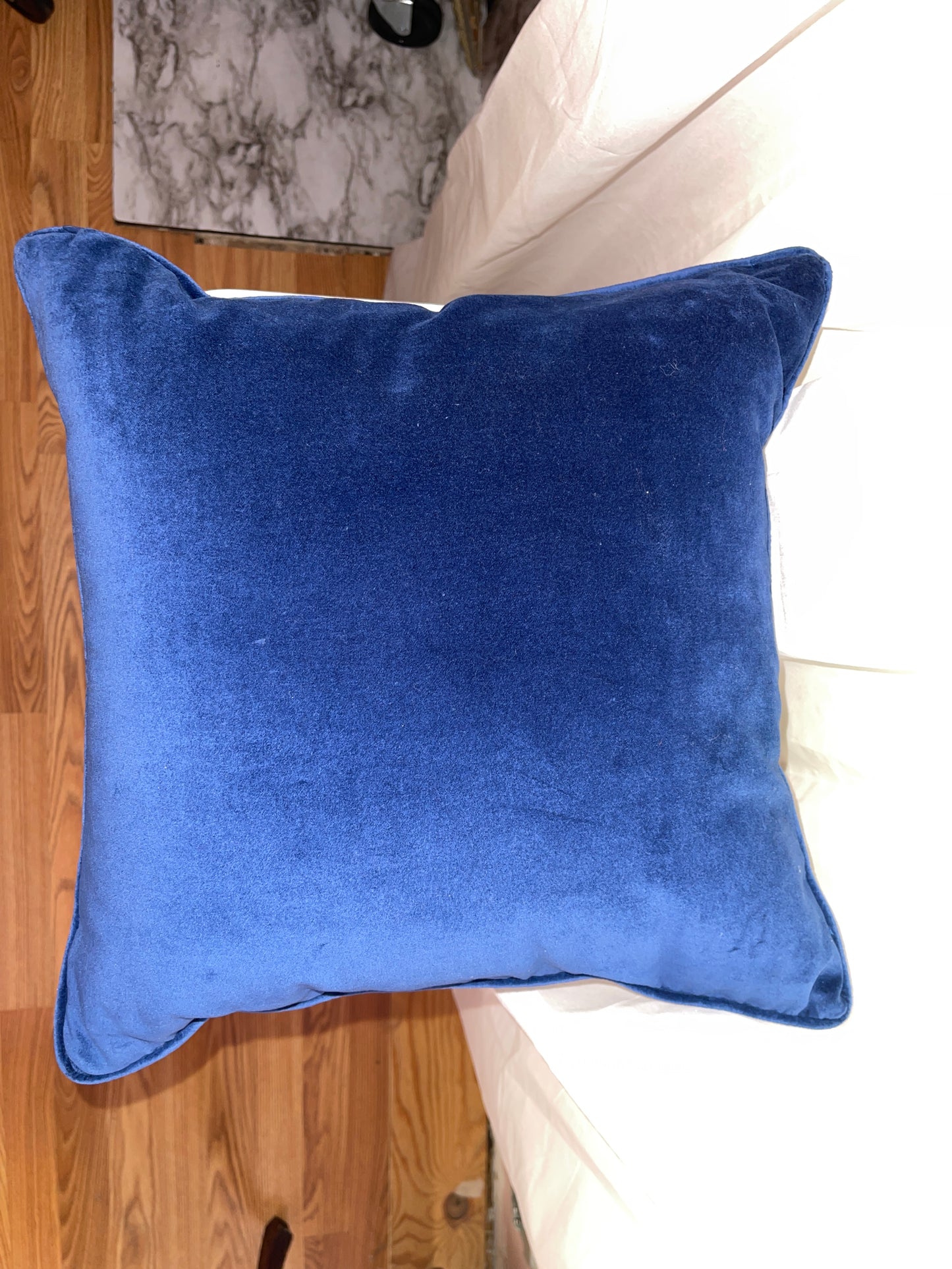 RENTAL BLUE VELVET SOFA PILLOWS