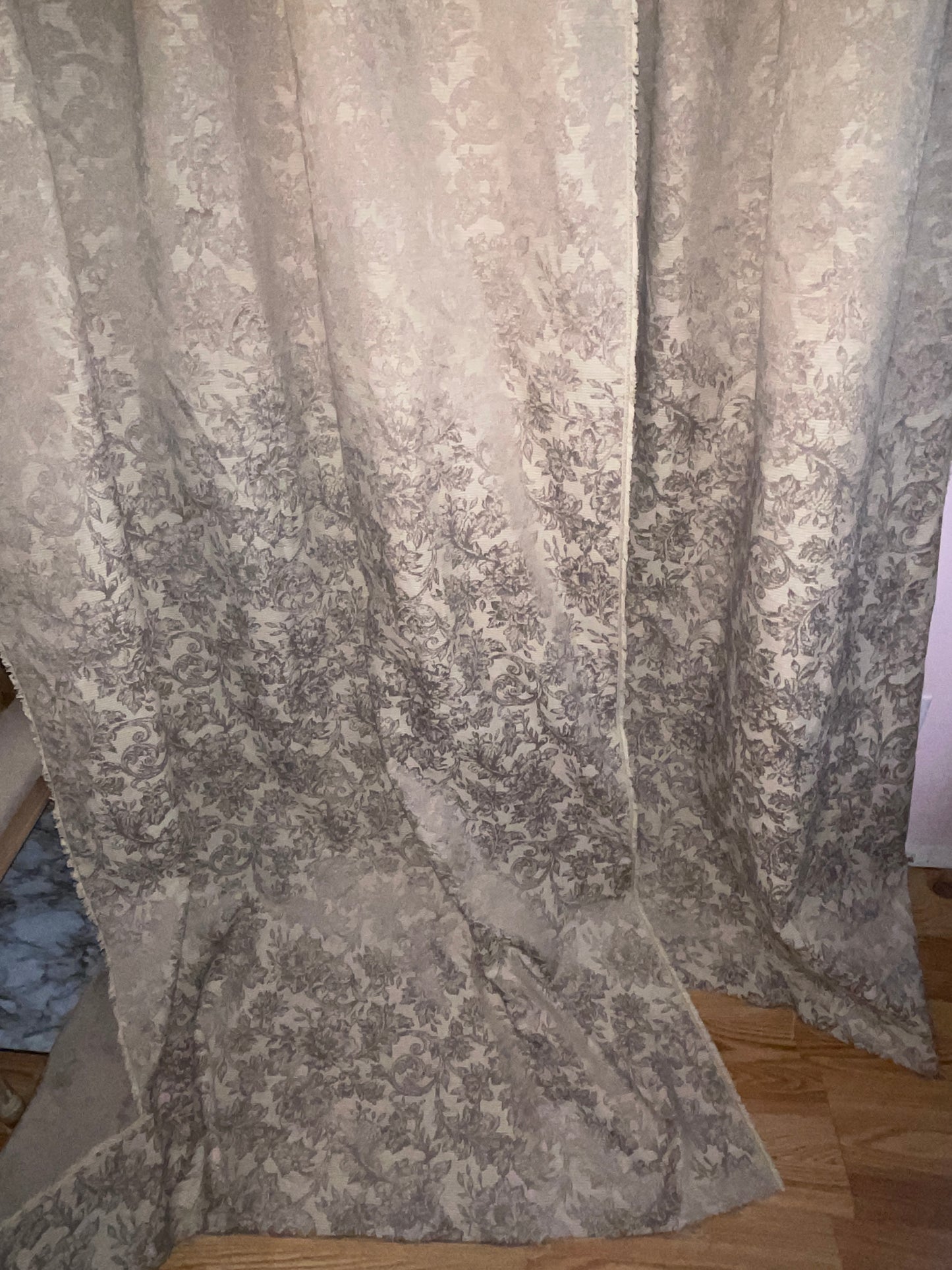 CURTAIN RENTAL TAN BEIGE GOLD BROCADE SATIN FLORAL BRIDGERTON FABRIC FRENCH VICTORIAN