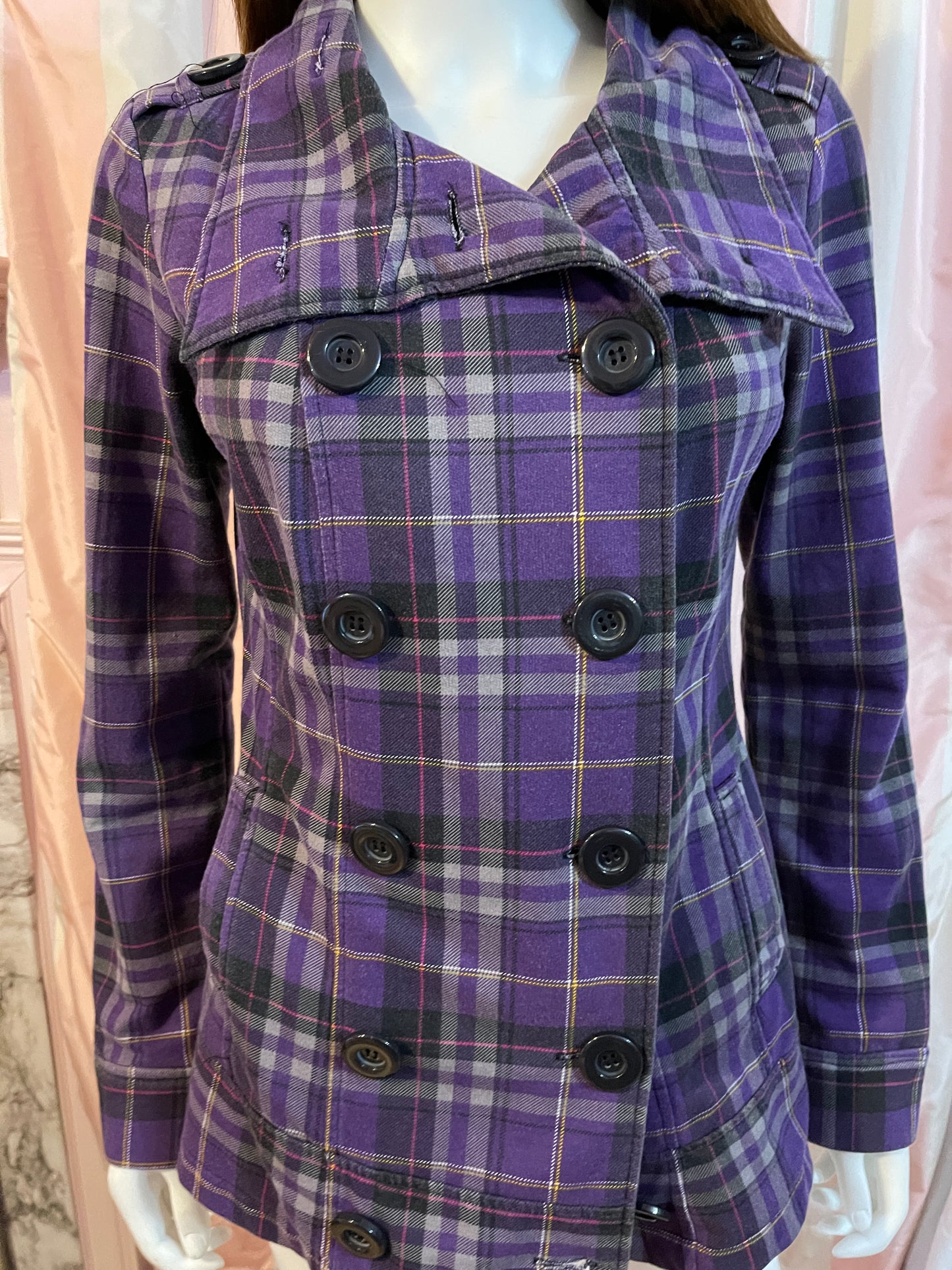 Purple Plaid Double Breasted Blazer Jacket