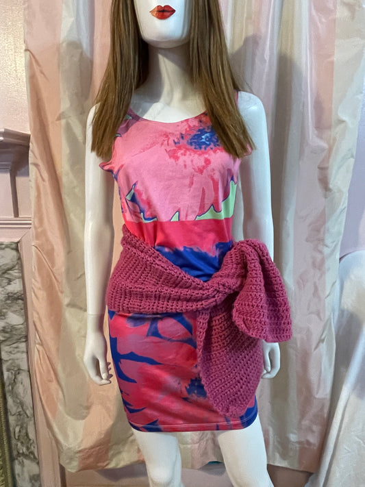Original SL stretch dress with hand knit pink scarf