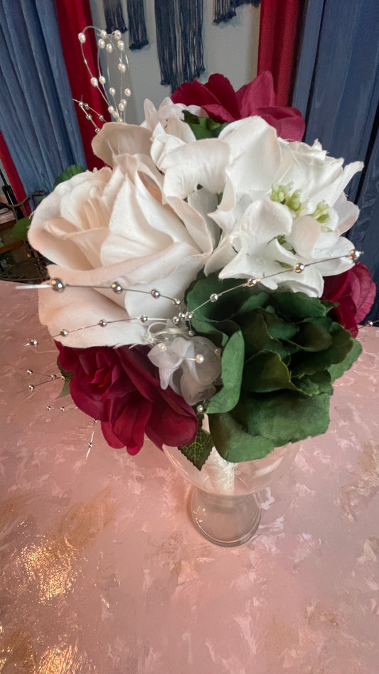 RENTAL FLOWERS BRIDAL BOUQUET RED WHITE BURGUNDY