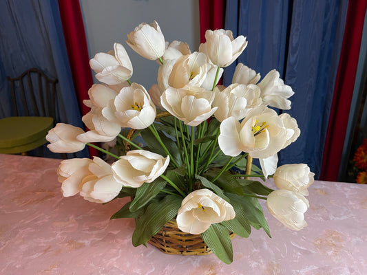 FLORAL RENTAL FLOWERS WHITE TULIPS BASKET WEDDING