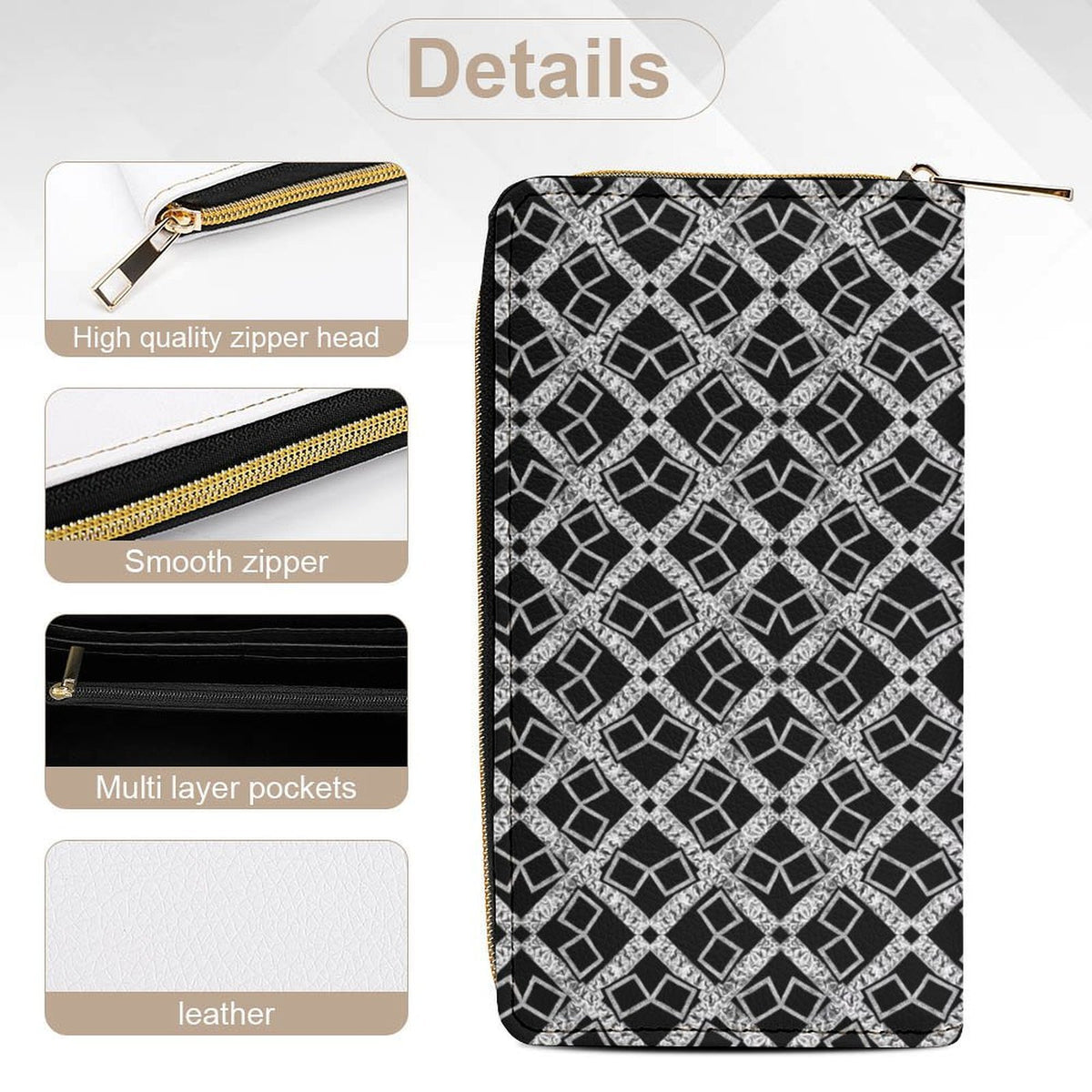 Leather Wallet with Zipper