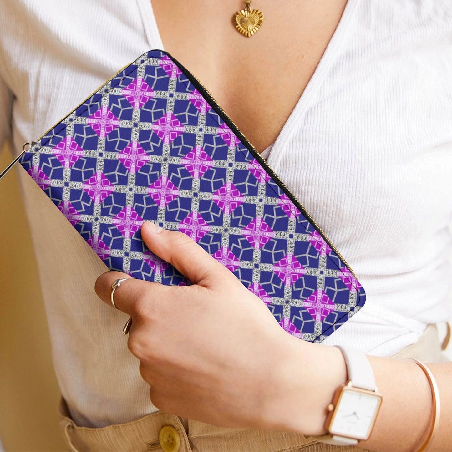 Leather Wallet with Zipper