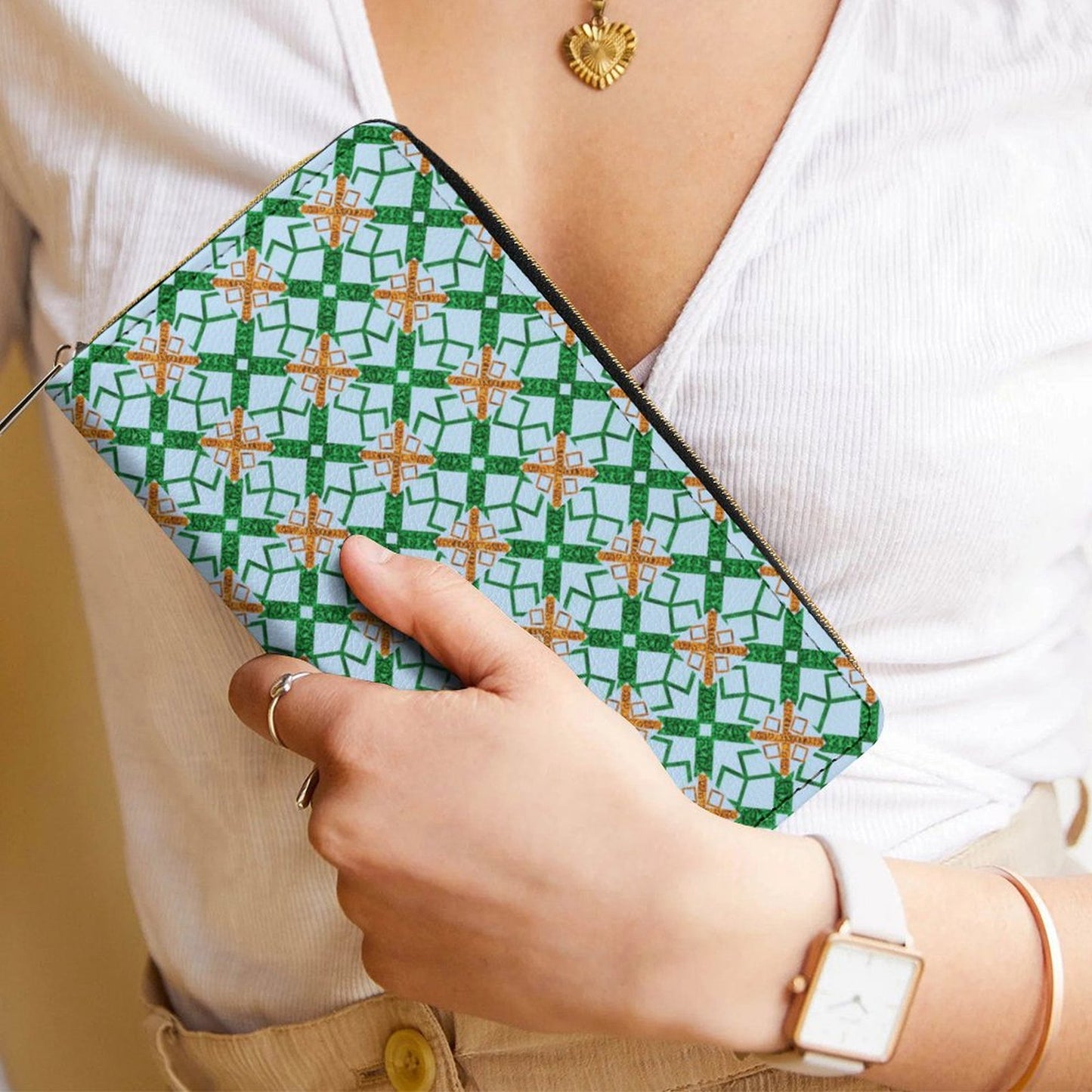 Leather Wallet with Zipper