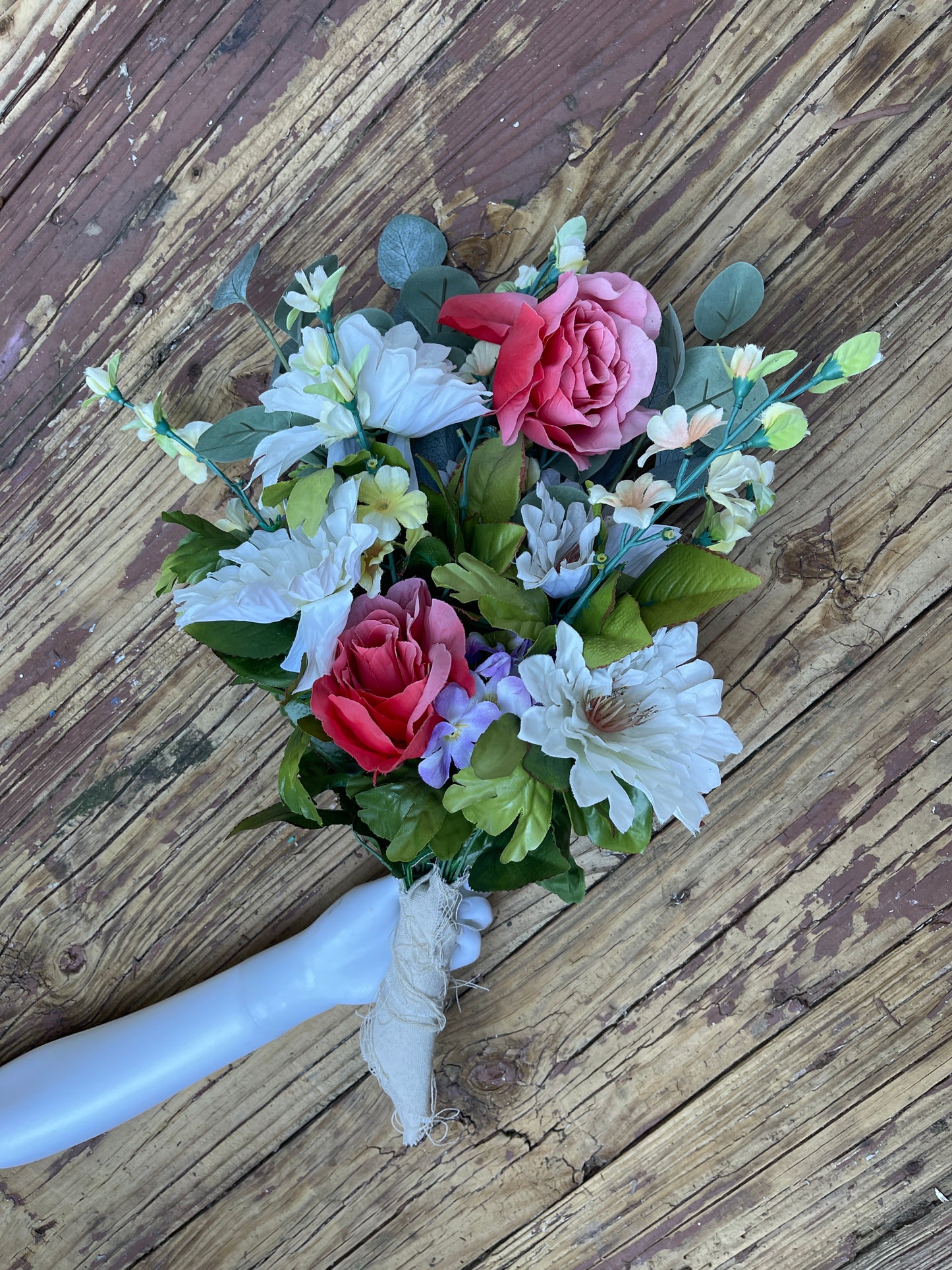 FLOWERS RENTAL FLORAL BRIDAL BOUQUET WHITE PINK EUCALYPTUS