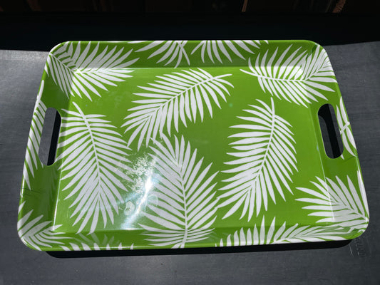 SERVING TRAY RENTAL PALM TREE GREEN BOTANICAL ACRYLIC HANDLES