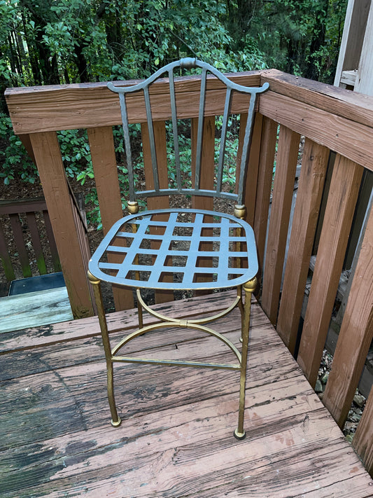 RENTAL VINTAGE CAST IRON WROUGHT GOLD BLACK BAR STOOL SILVER MODERN