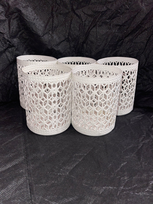 Rental vintage white metal lace cups