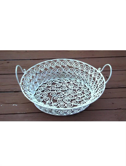 RENTAL Vintage Distressed White Iron Basket