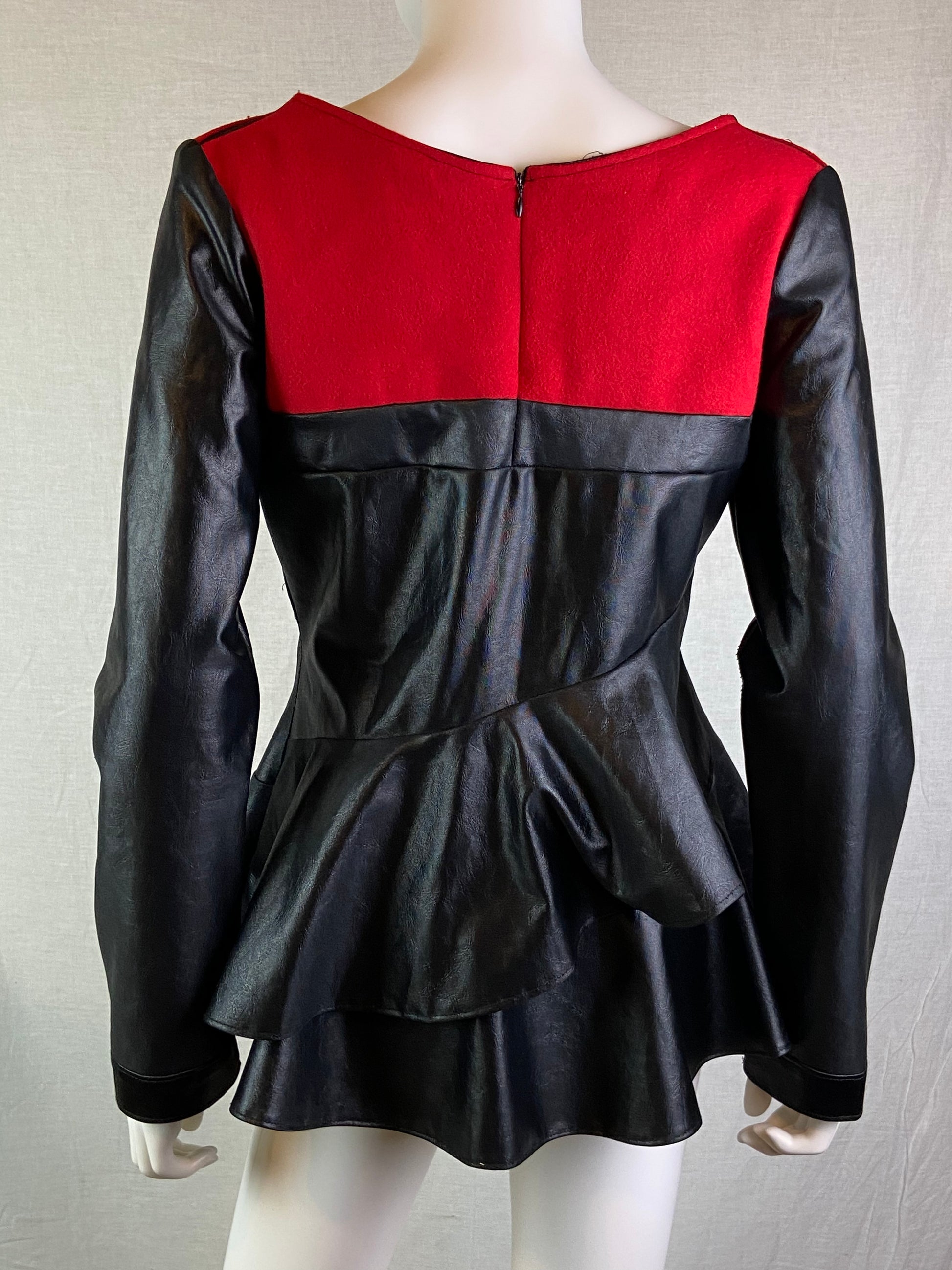 Custom Red Wool Black Faux Leather Top ABBY ESSIE STUDIOS