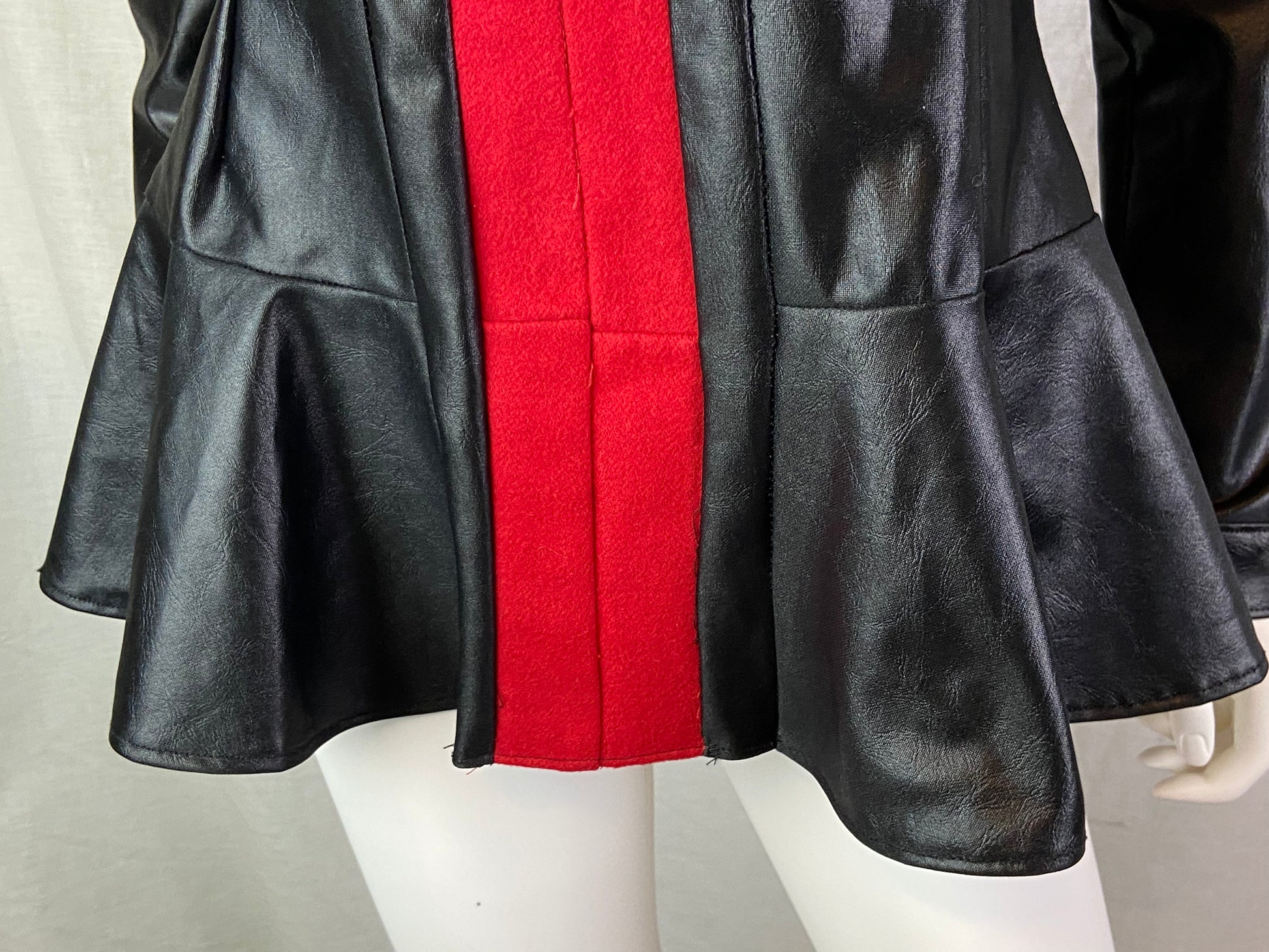 Custom Red Wool Black Faux Leather Top ABBY ESSIE STUDIOS