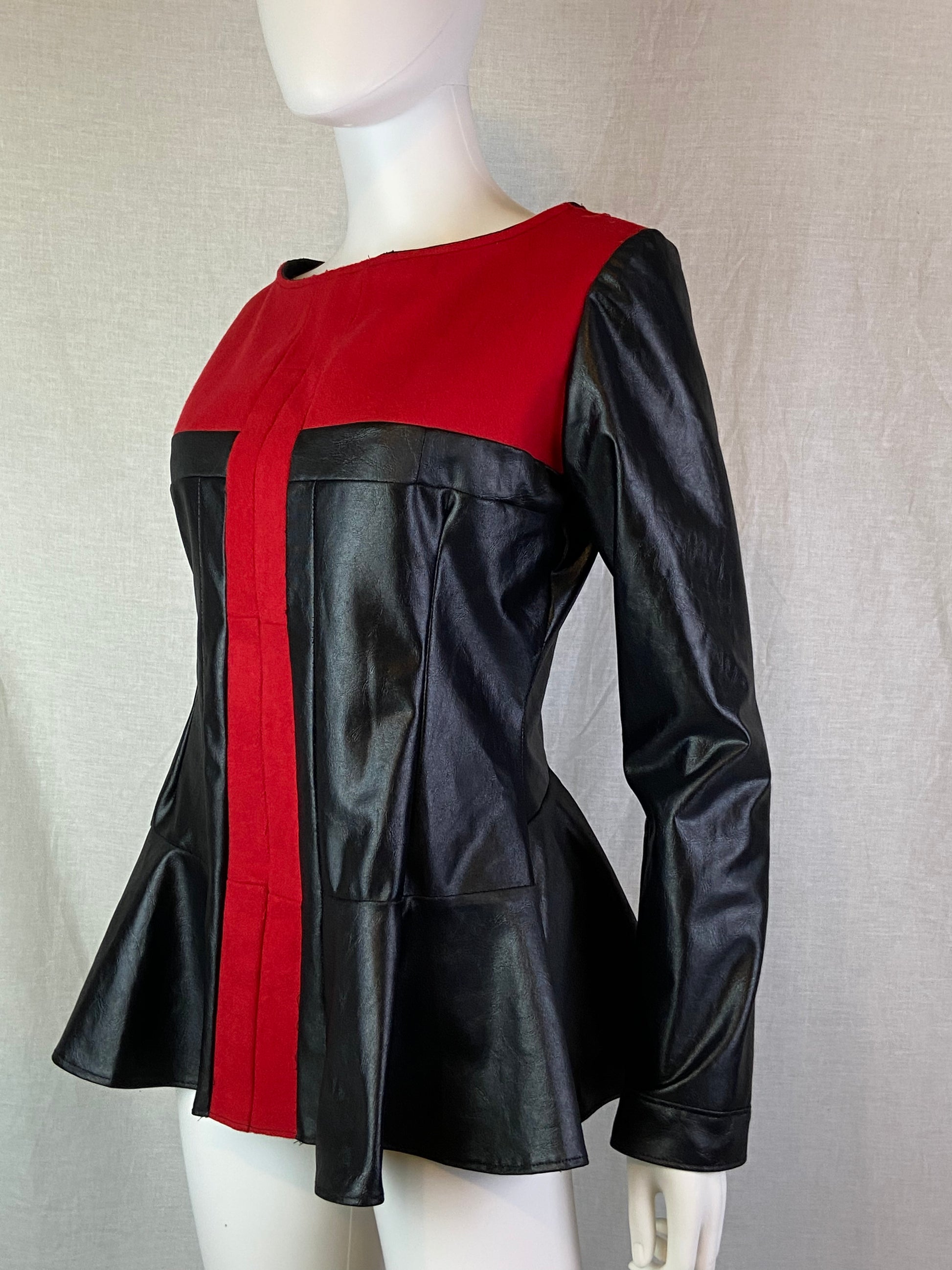 Custom Red Wool Black Faux Leather Top ABBY ESSIE STUDIOS