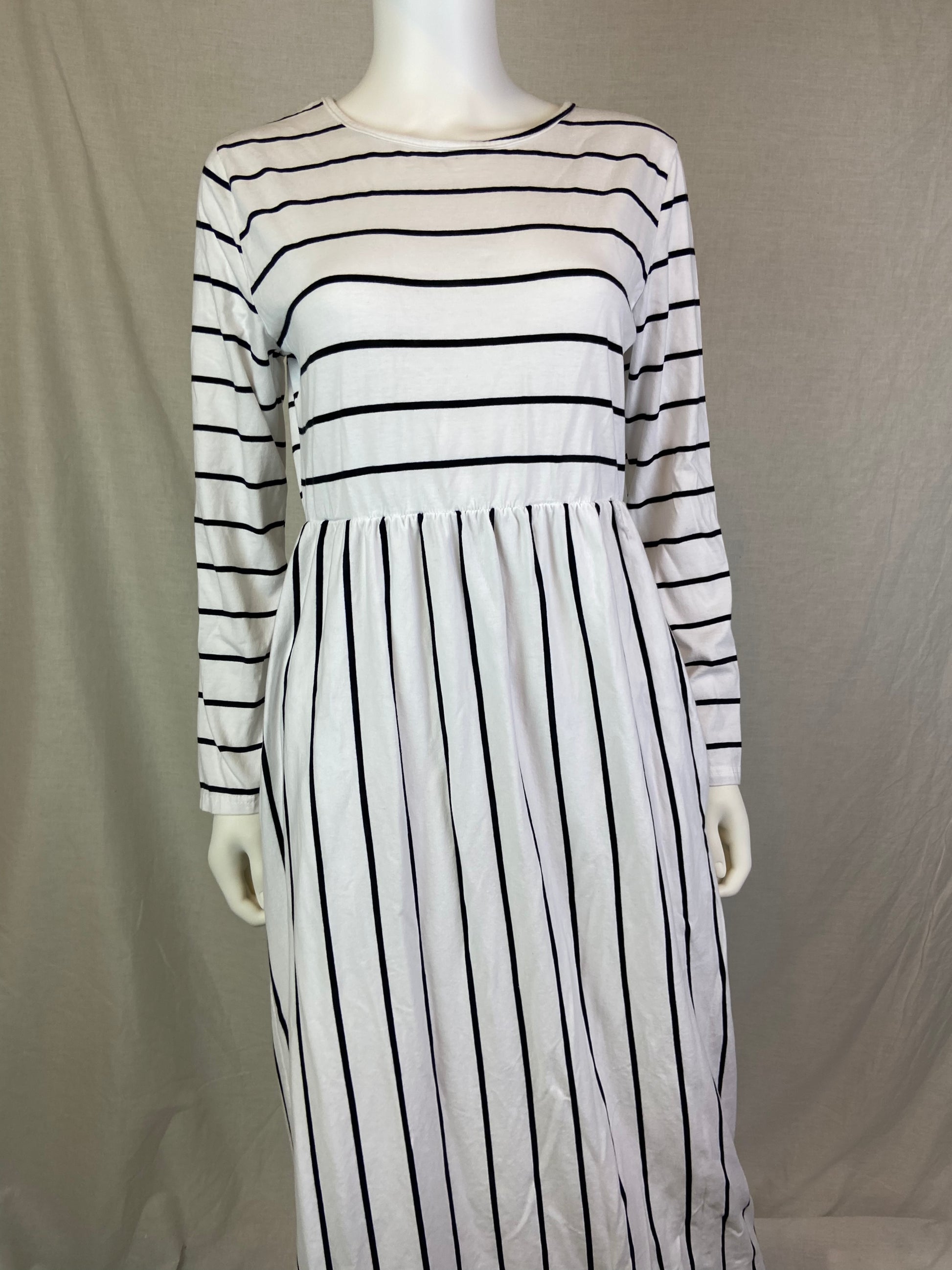 Hount White Black Striped Maxi Tee Dress ABBY ESSIE STUDIOS