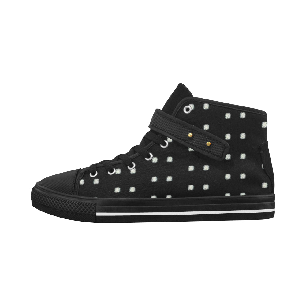 Fabric47 541 kb black bling polka dot Aquila Strap Women's Shoes/Large Size (Model 1202) e-joyer