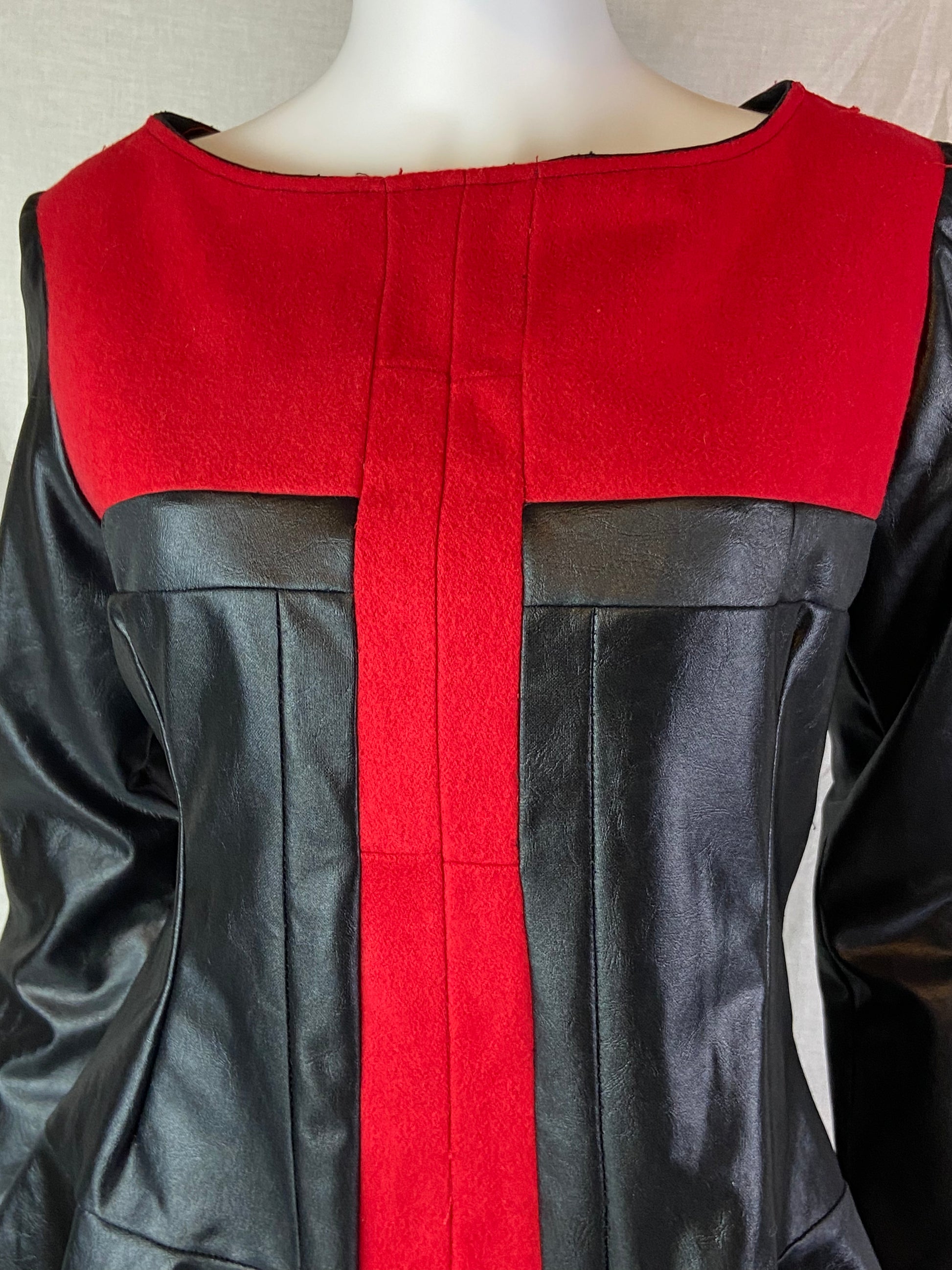 Custom Red Wool Black Faux Leather Top ABBY ESSIE STUDIOS