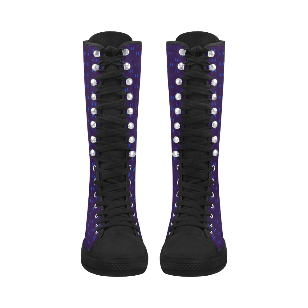 Fabric57 polka dots navy violet blue royal  large Canvas Long Boots For Women Model 7013H e-joyer