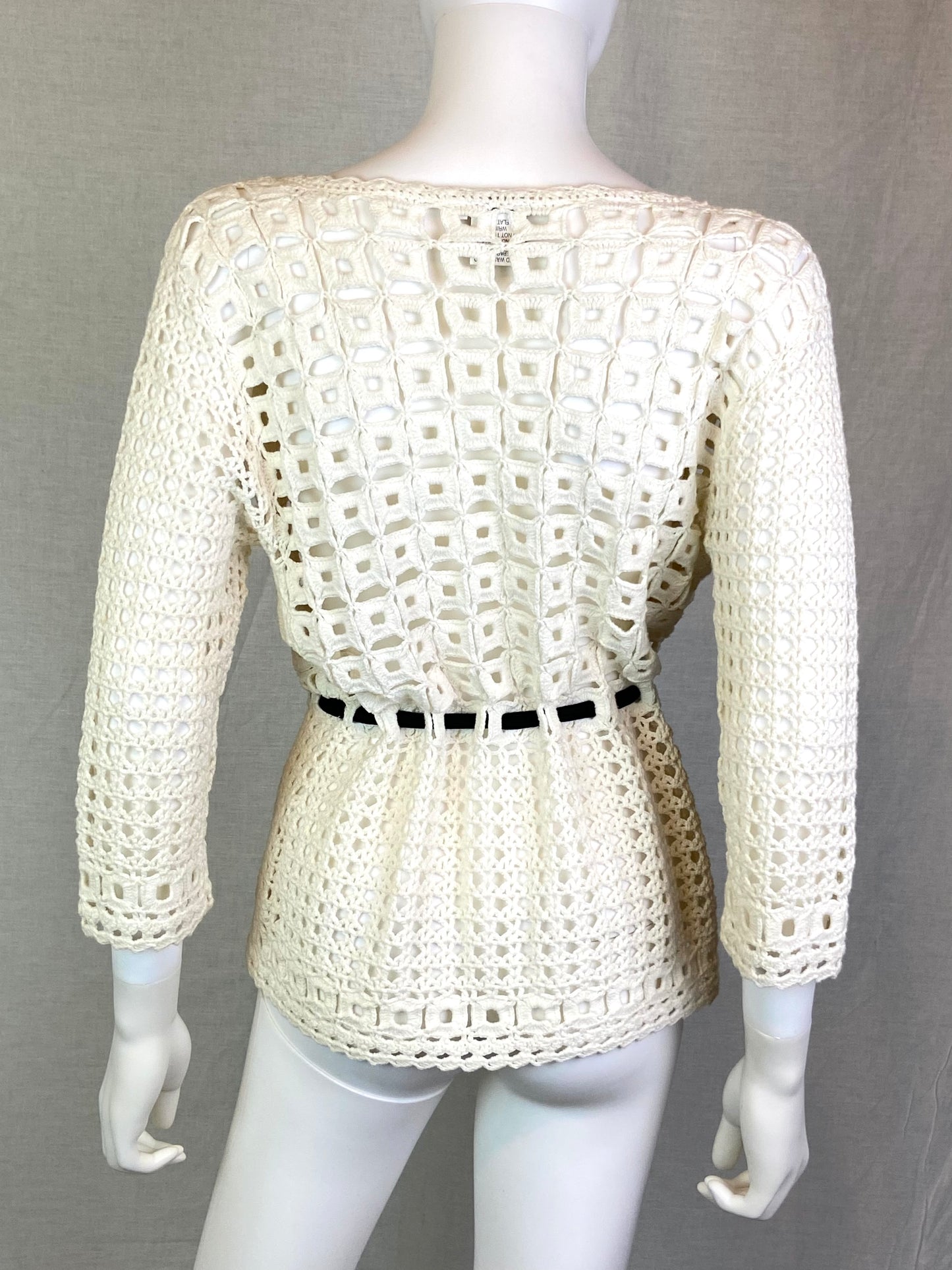 Sharon Young Cream White Knit Lace Sweater Coverup Small ABBY ESSIE STUDIOS