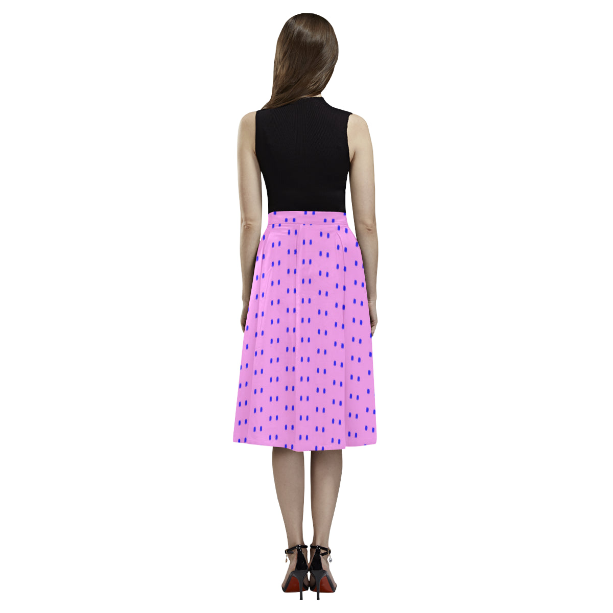 Fabric57 polka dots pink blue large panel 532 kb Aoede Crepe Skirt (Model D16) e-joyer