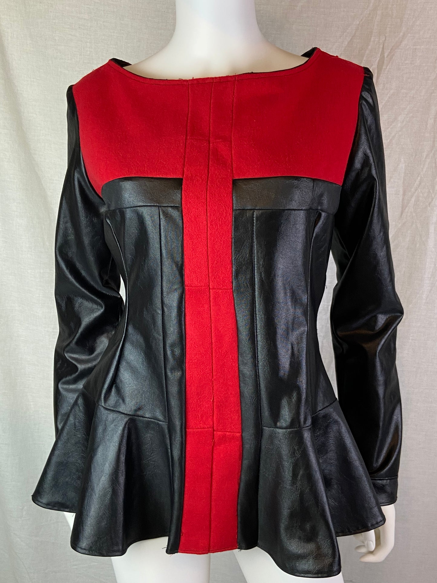 Custom Red Wool Black Faux Leather Top ABBY ESSIE STUDIOS