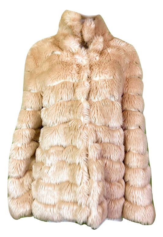 INC Blush Beige Faux Fur Coat ABBY ESSIE Designer & Vintage