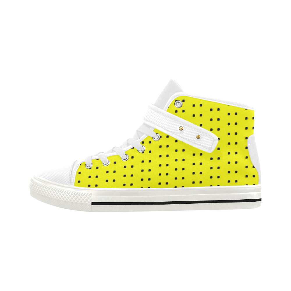 Fabric57 polka dots black yellow large panel crop Aquila Strap Women's Shoes/Large Size (Model 1202) e-joyer