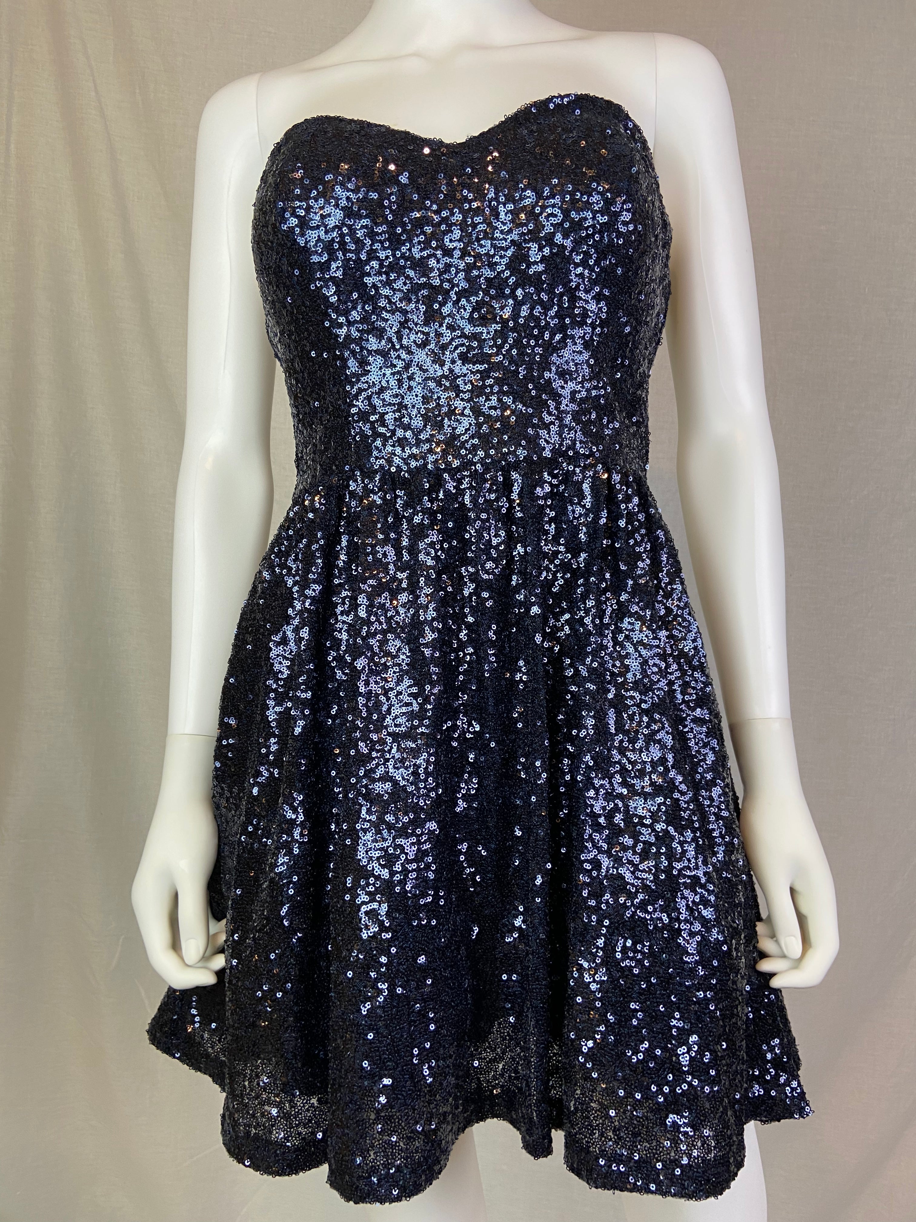 B Darlin Midnight Navy Blue Sequin Princess Cocktail Dress