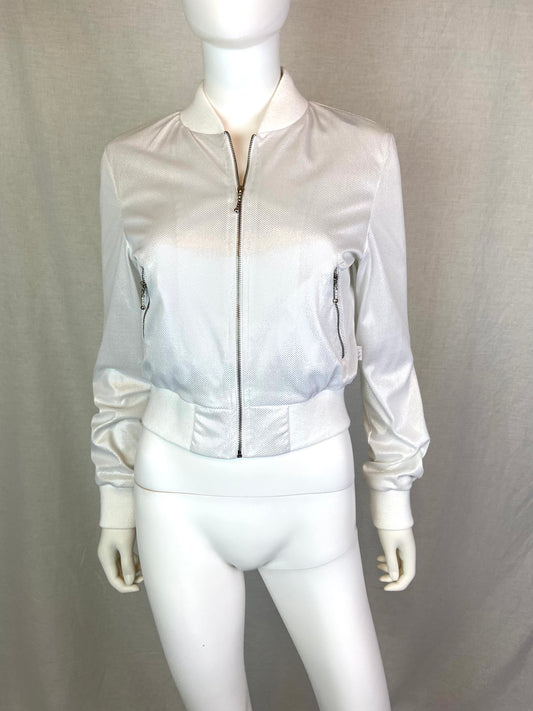 Glitter White Silver Satin Jacket JR ABBY ESSIE STUDIOS