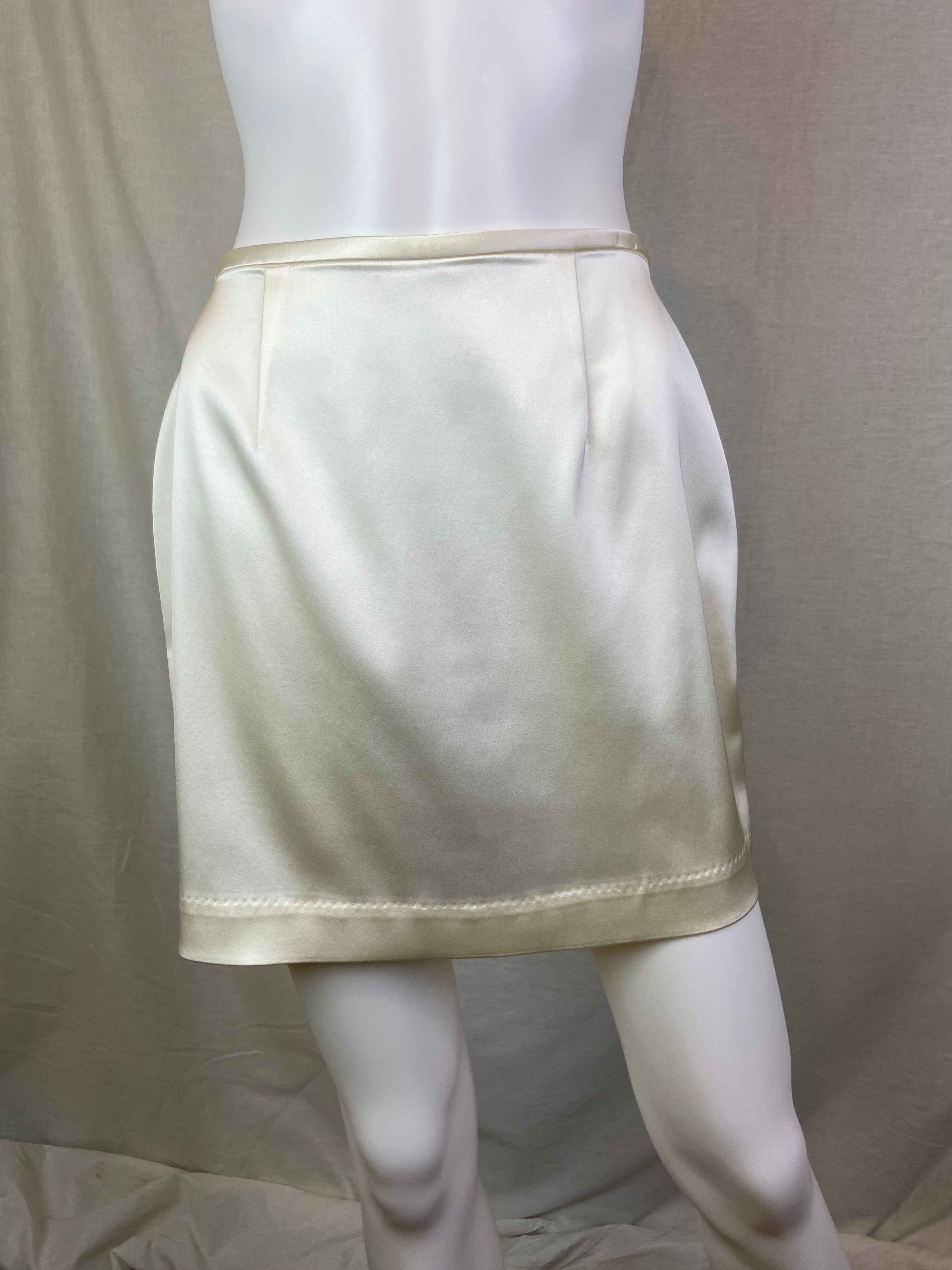 Adrianna Papell White Ivory Satin Cocktail Mini Skirt SUGA LANE