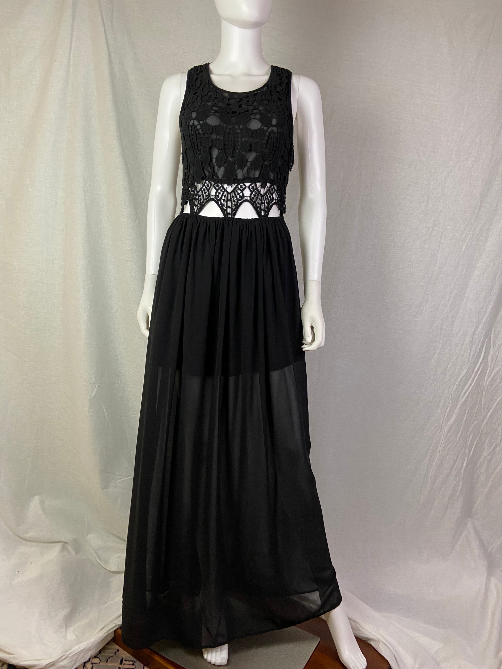 black crochet maxi dress Deja Vu Black Crochet Sheer Maxi Dress – ABBY ESSIE