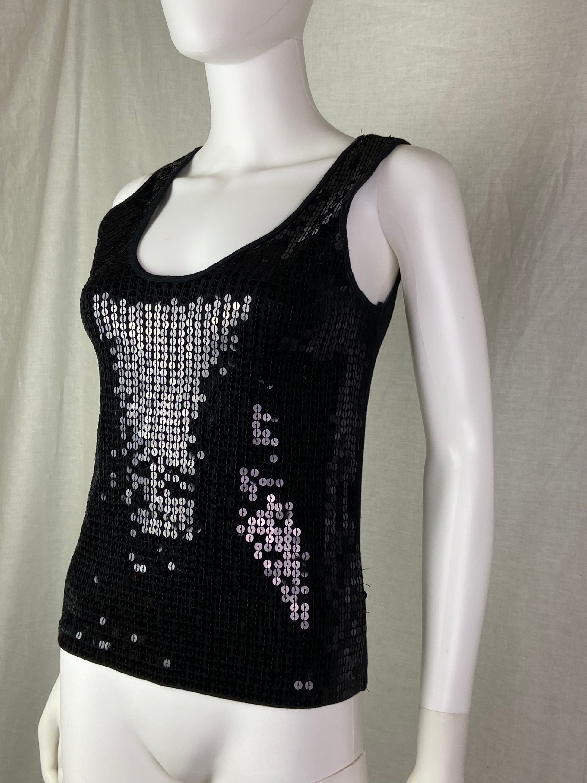 NY Collection Petites Black Sequin Tank Top ABBY ESSIE STUDIOS