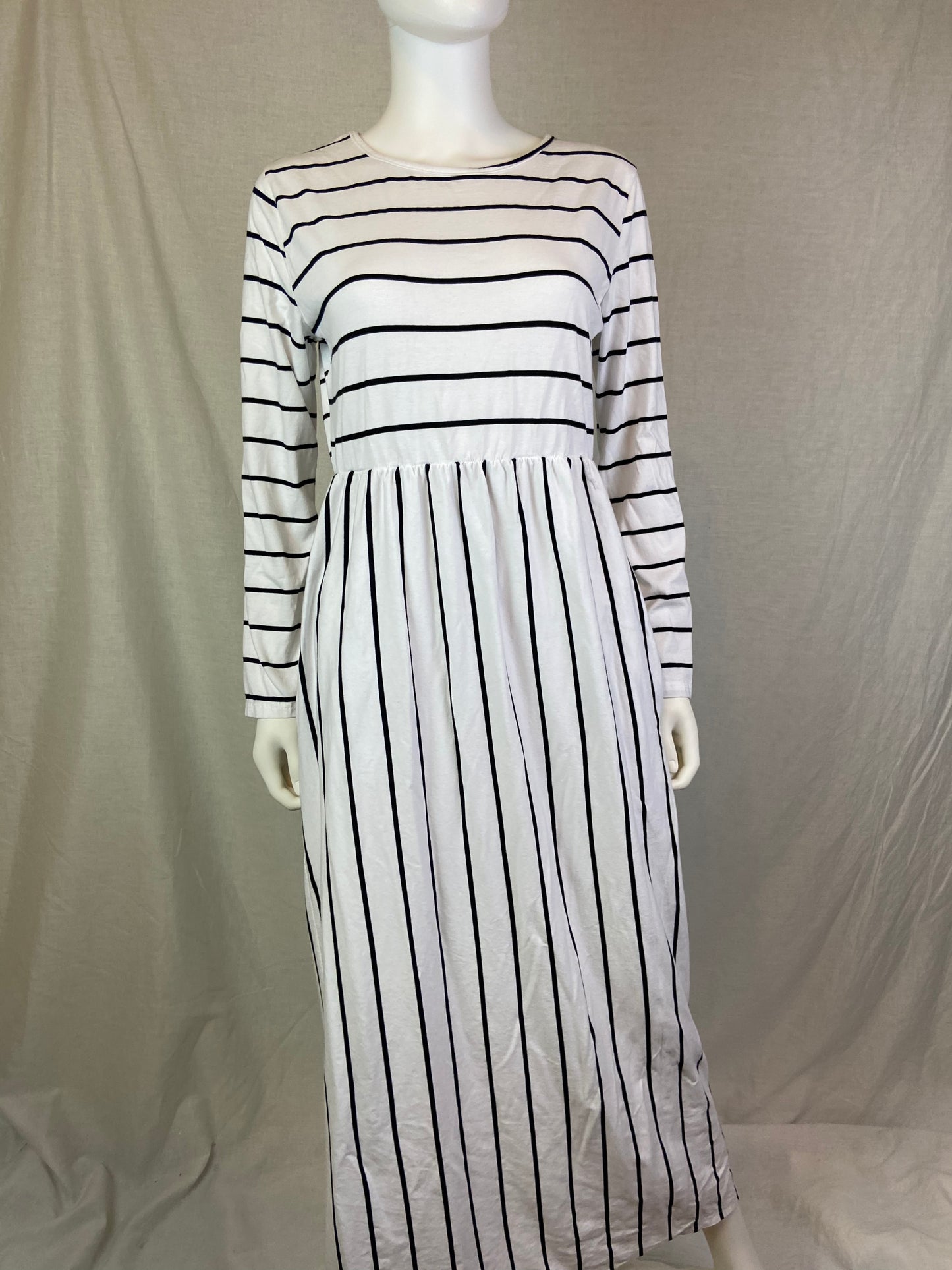 Hount White Black Striped Maxi Tee Dress ABBY ESSIE STUDIOS