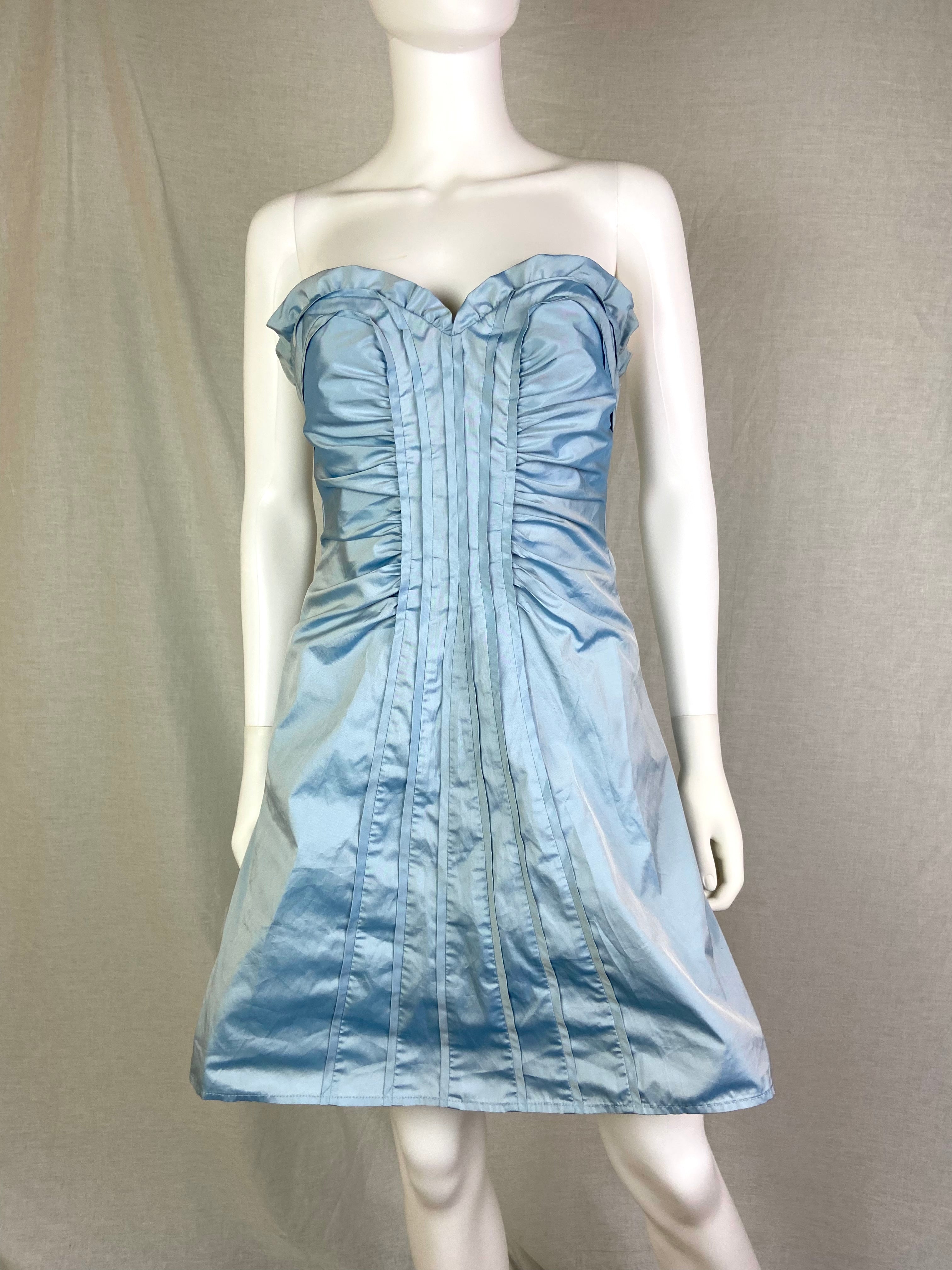 BCBG Light Blue Strapless Bustier Cocktail Dress