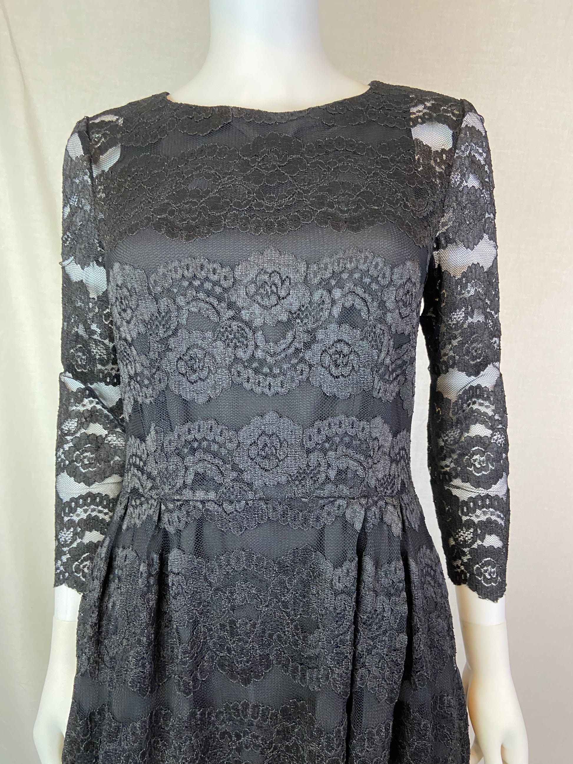 Tahari Black Lace Fitted Waist Dress ABBY ESSIE STUDIOS