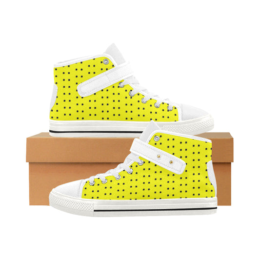 Fabric57 polka dots black yellow large panel crop Aquila Strap Women's Shoes/Large Size (Model 1202) e-joyer