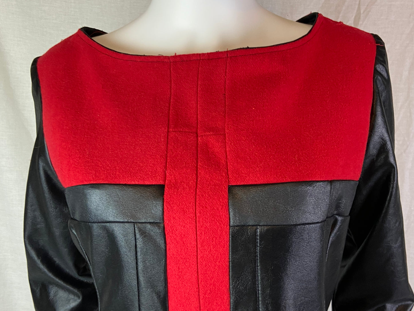 Custom Red Wool Black Faux Leather Top ABBY ESSIE STUDIOS