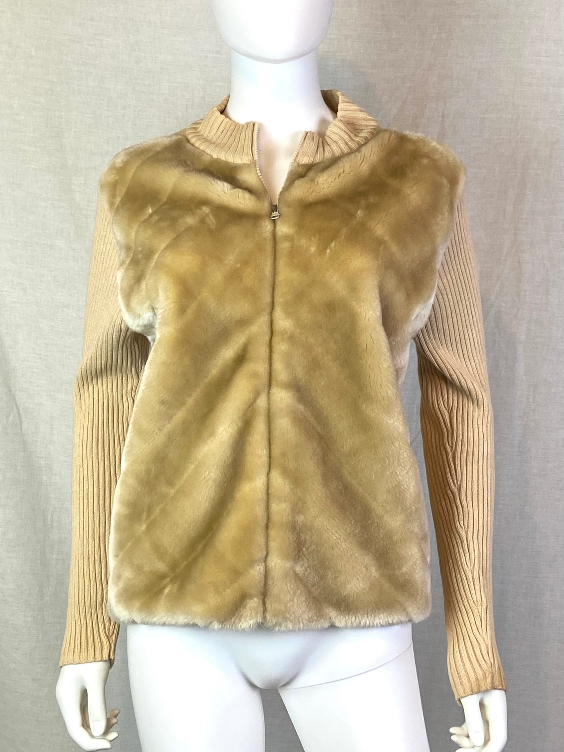Designers Studio Beige Tan Fur Sweater Jacket ABBY ESSIE STUDIOS