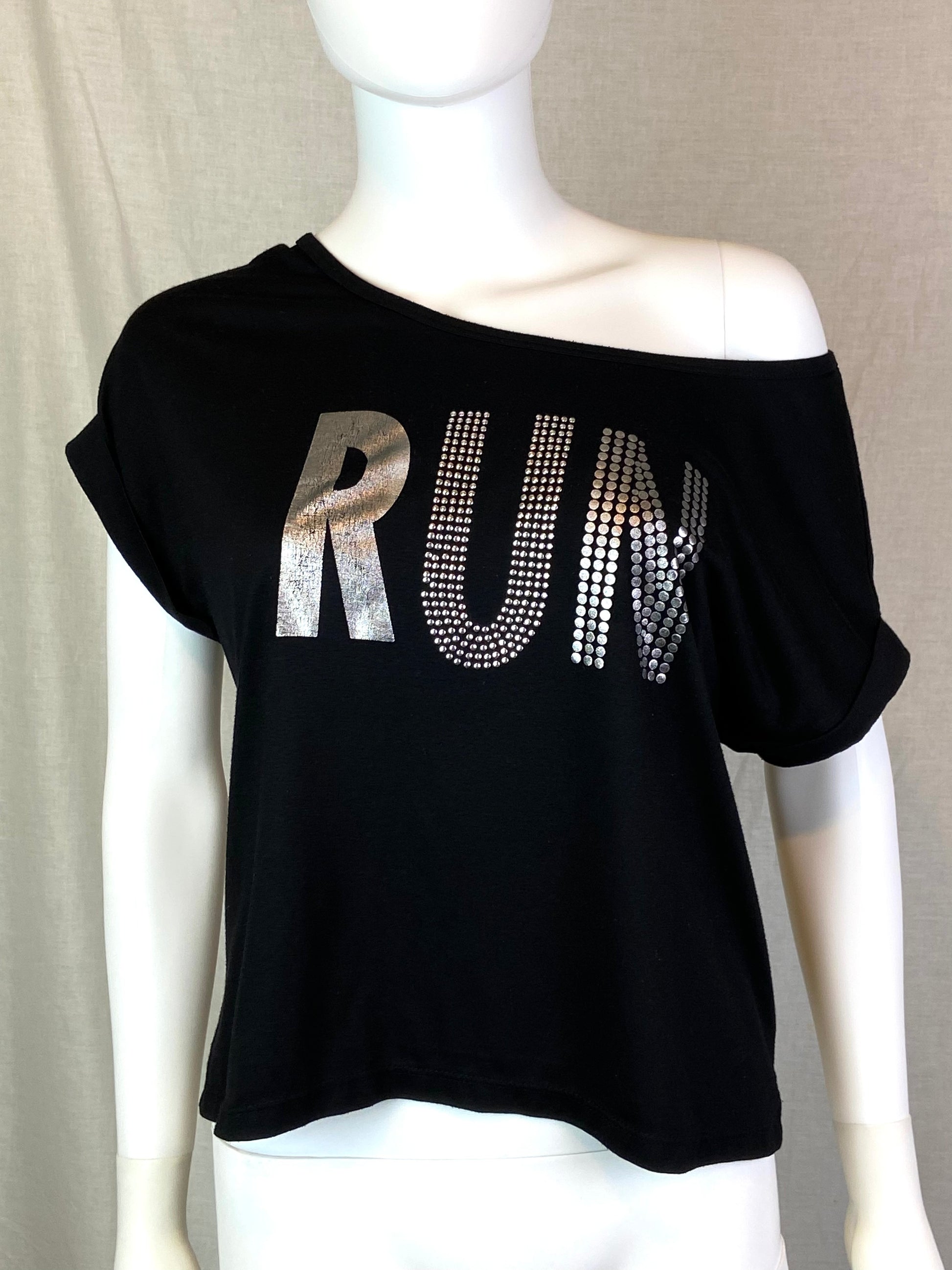 Black Silver RUN tee Shirt ABBY ESSIE STUDIOS