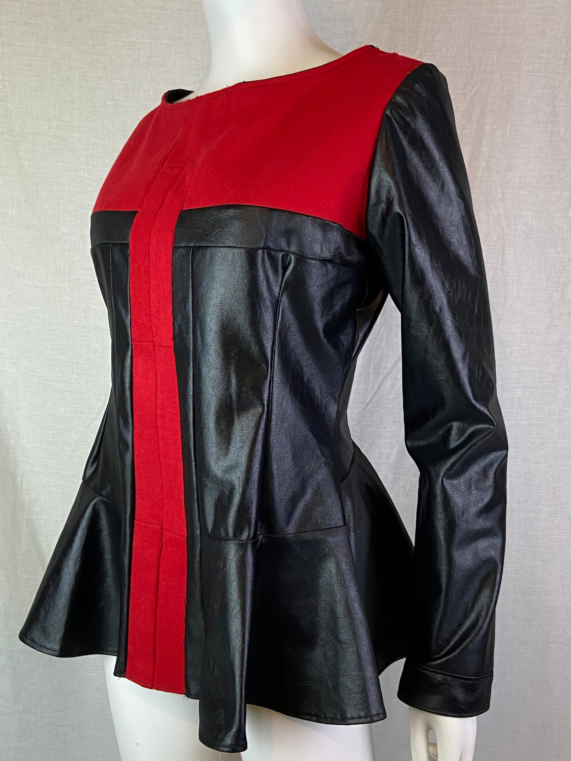 Custom Red Wool Black Faux Leather Top ABBY ESSIE STUDIOS