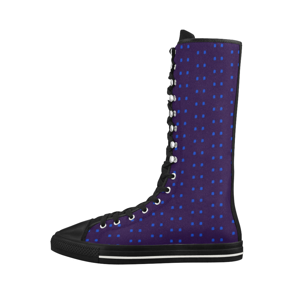 Fabric57 polka dots navy violet blue royal  large Canvas Long Boots For Women Model 7013H e-joyer