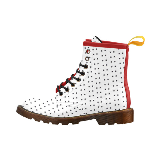 Fabric57 polka dots black white large panel crop 5 High Grade PU Leather Martin Boots For Women Model 402H e-joyer