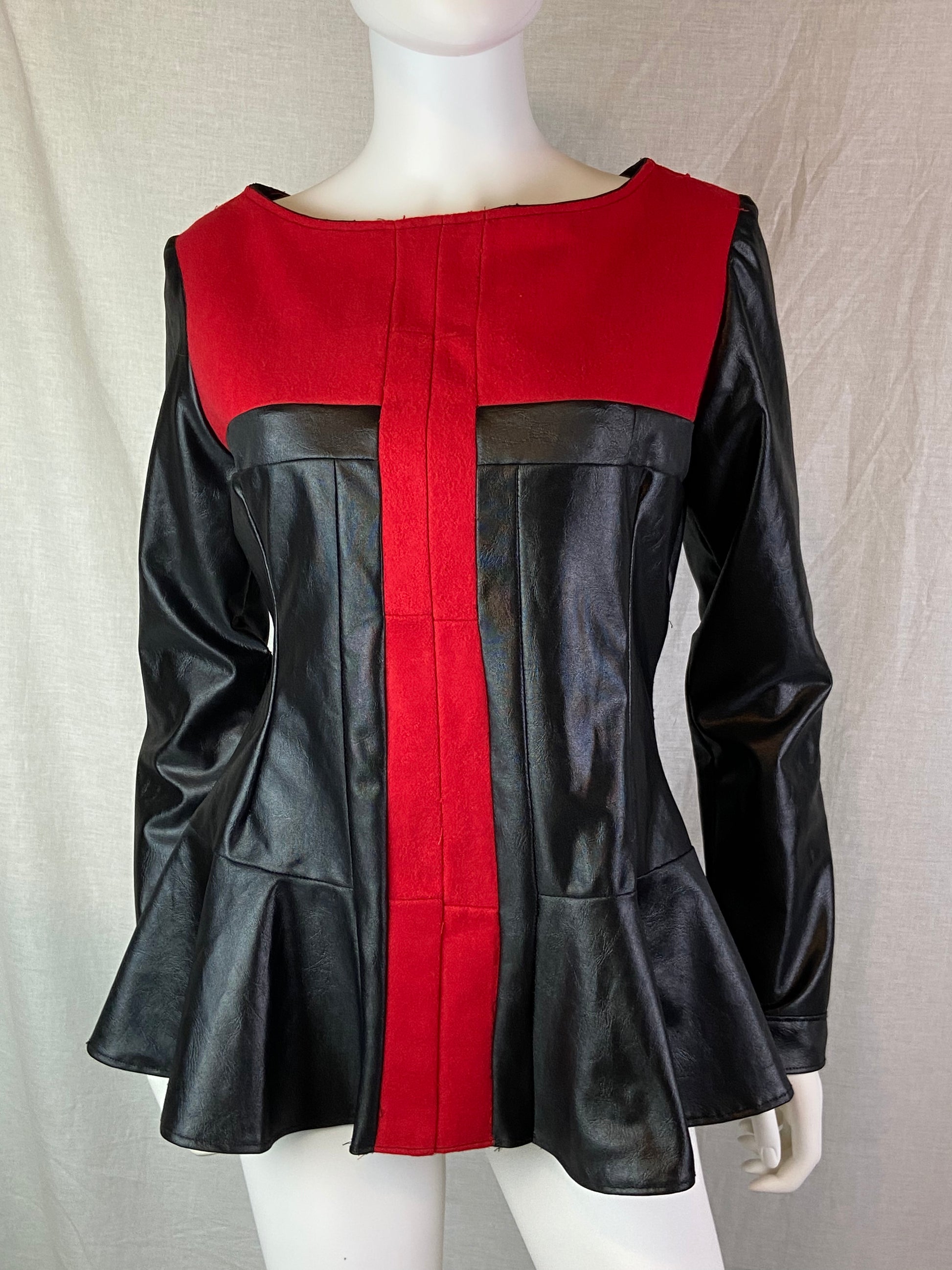 Custom Red Wool Black Faux Leather Top ABBY ESSIE STUDIOS