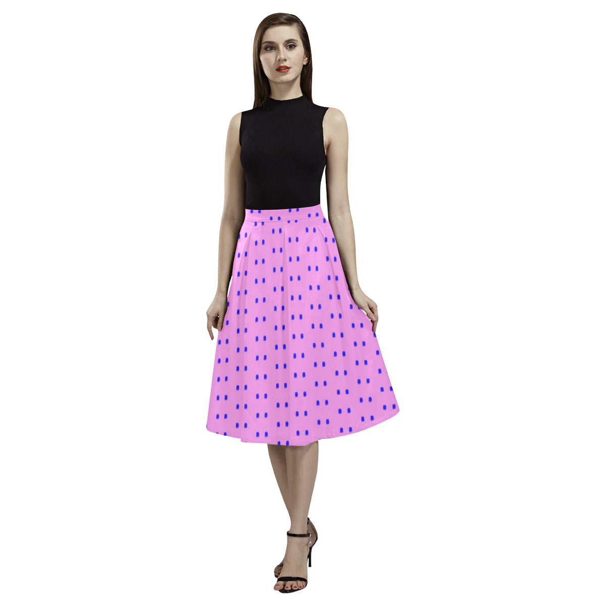 Fabric57 polka dots pink blue large panel 532 kb Aoede Crepe Skirt (Model D16) e-joyer