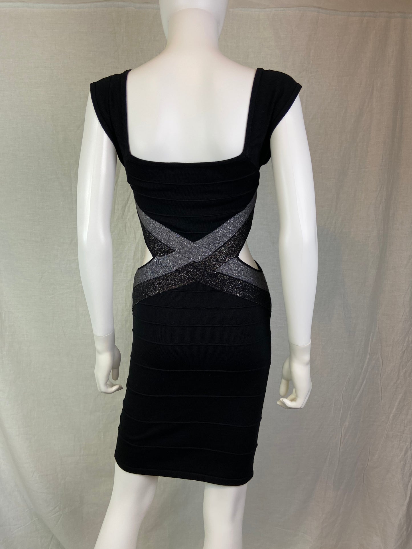 Wow Couture Black Silver Gray Glitter Cut Out Bandage Dress ABBY ESSIE STUDIOS
